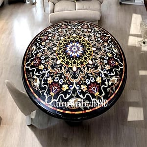 Black Marble Table Top Inlay Art Handmade Home Décor Dinning Room Furniture