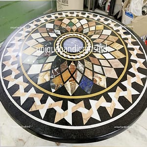 Black Marble Round Counter Table Top With Semi Precious Stones For Home Decor
