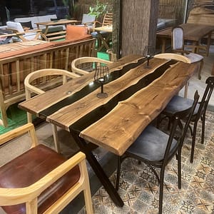 Black Epoxy Wooden Table Top Handmade Furniture For Home Decor