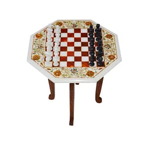 Marble Chess Table Top Handmade Inlay Semi Precious Stones Work