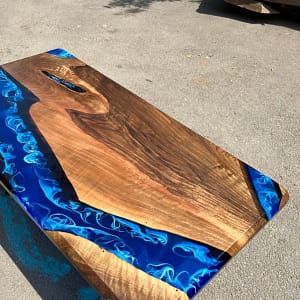 Blue Resin River Epoxy Table Top For Handmade Dinning Room Furniture