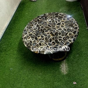 Buy Black Natural Agate Round Living Room Table Top For Modern Interior Furniture