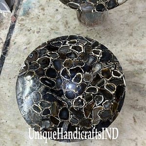 Buy Black Natural Agate Round Living Room Table Top For Modern Interior Furniture