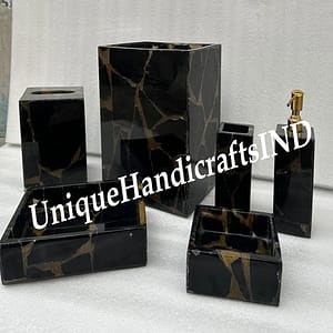 Modern Black Obsidian Stone Bathroom Set of 6 pcs For Modern Handmade Bathroom Furniture