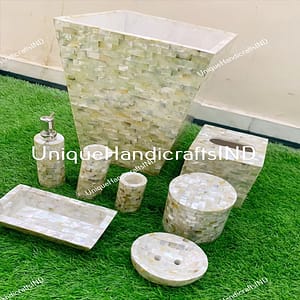 Natural Mother of Pearls Stone Handmade Bathroom Furniture Set