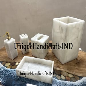 Natural White Quartz Bathroom Sets For 5 Pcs Bathroom Décor Handmade Furniture