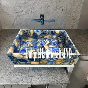 Agate Yellow and Blue Stone Bathroom Farmhouse Sink For Modern Handmade Bathroom Furniture