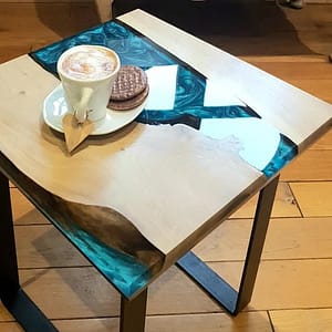 Blue River Epoxy Square Wooden Table Top For Handmade And Living Room Counter Top