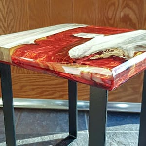 Red Epoxy Wooden Square Resin Table Top For Handmade And Home Decor Living Room