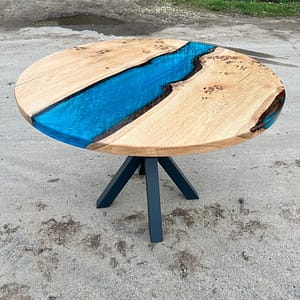 Blue Round River Epoxy Indoor And Outdoor Table Top For Home Decor And Outdoor Decor