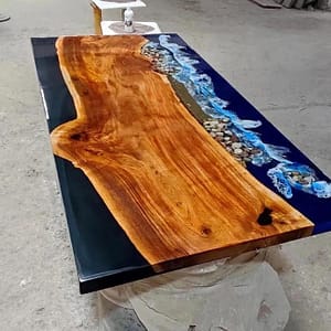 Walnut Wood Blue Epoxy Dining Table Top For Home Decor Handmade