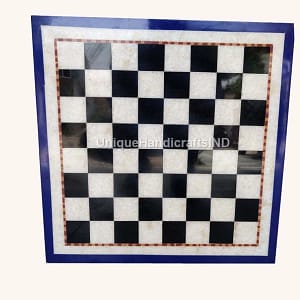 Square White And Black Marble Chess Board Table Best Gifts for Chess Lovers and Home Decor