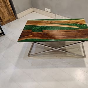 Green Epoxy Table Top Handmade Wood Art Furniture For Home Decor