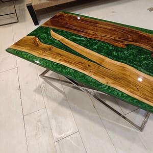 Green Epoxy Table Top Handmade Wood Art Furniture For Home Decor
