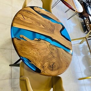 Buy Round Blue Resin River Epoxy Table Top Handmade Furniture For Home