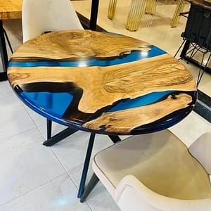 Buy Round Blue Resin River Epoxy Table Top Handmade Furniture For Home