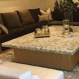 White Agate Sofa Table Top Handmade Living Room Decor