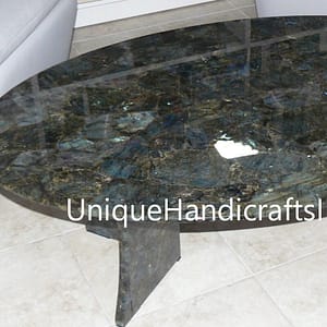 Labradorite Agate Table Top Handmade Mosaic Stone Oval Furniture
