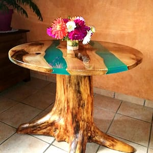 Walnut Blue Round Epoxy Table Top Handmade Wooden Furniture
