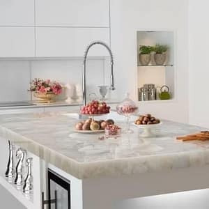 White Quartz Countertops Handmade Kitchen Bar Slab Interior