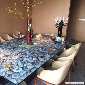 Blue Agate Dining Table Top Handmade Home Decor Furniture