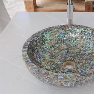 Random Art Pauashell Inlaid Wash Basin Sink For Bathroom And Kitchen Decor interior designer
