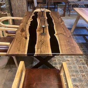 Black Epoxy Wooden Table Top Handmade Furniture For Home Decor