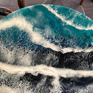 Round blue Resin River Epoxy Table Top Handmade Furniture For Home Decor