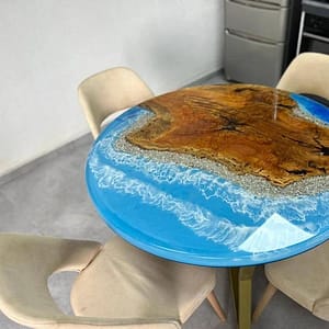 Blue Round Epoxy Coffee Table Top For Handmade Personalized Gift For Her