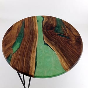 Green Epoxy Round Wood Table Top for Living Room Decor Table