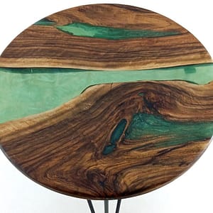 Green Epoxy Round Wood Table Top for Living Room Decor Table