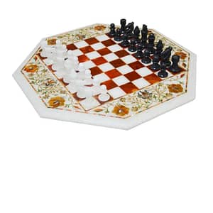 Marble Chess Table Top Handmade Inlay Semi Precious Stones Work