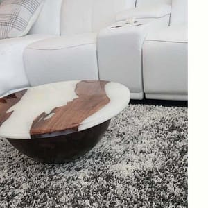 White Epoxy Resin Table In Round Shape For Living Room Decor Interior