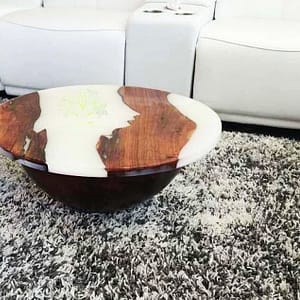 White Epoxy Resin Table In Round Shape For Living Room Decor Interior
