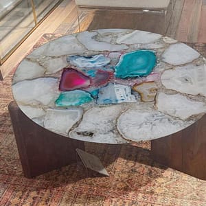 Quartz Round table With Wooden Stone Living Room Decor