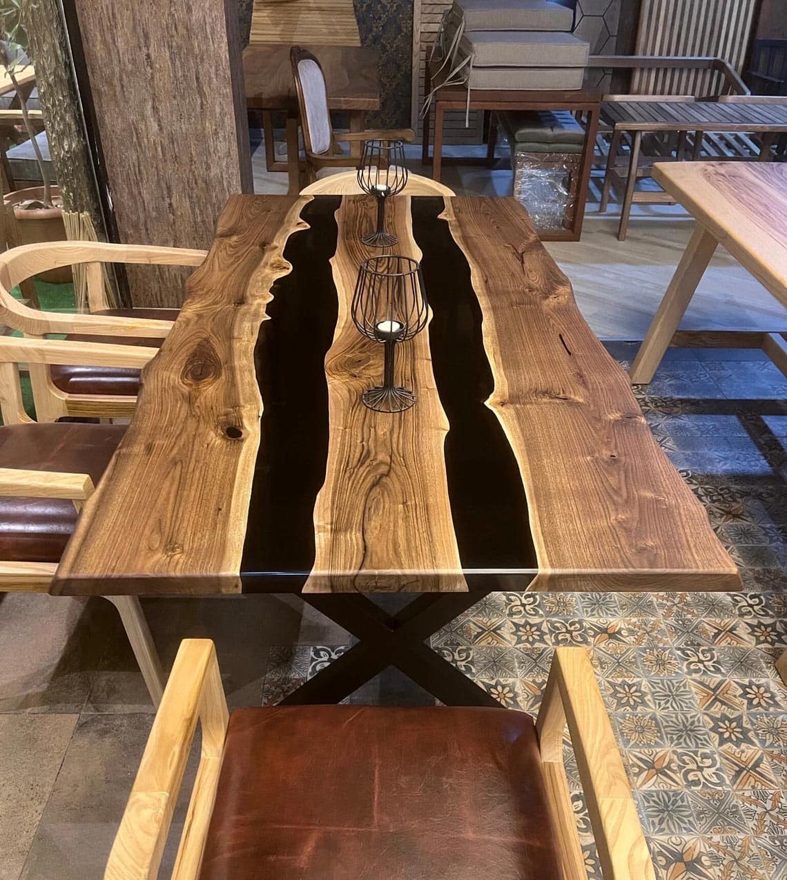 handmade wooden black epoxy wooden dining