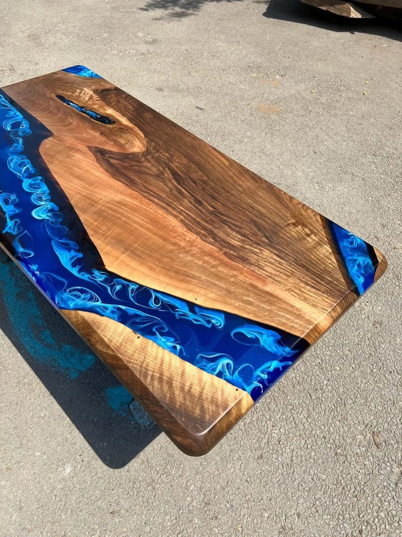 Blue Epoxy Clear Resin Table Top, Handmade Furniture Top Table, Dining  Epoxy Top